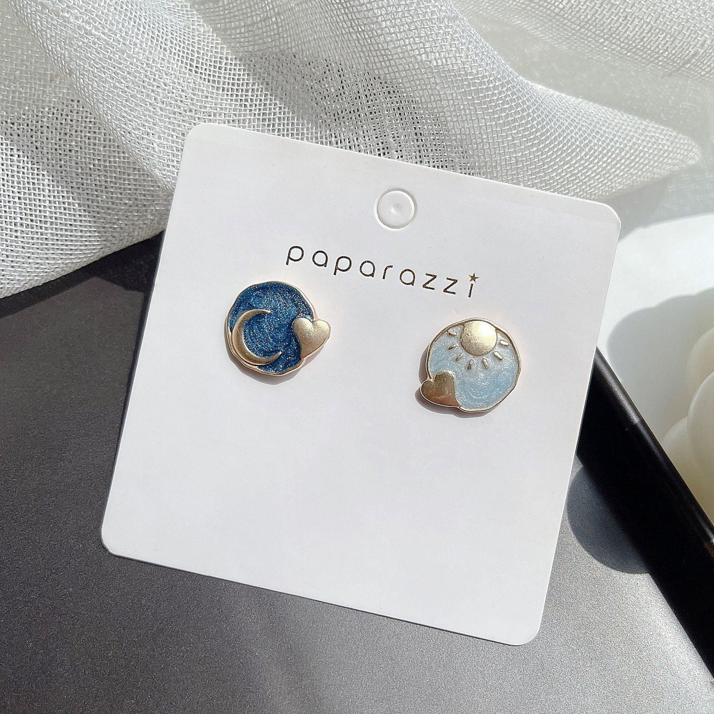 Mismatched Moon Heart Stud Earrings Fashion Jewelry for Girls Women Gift