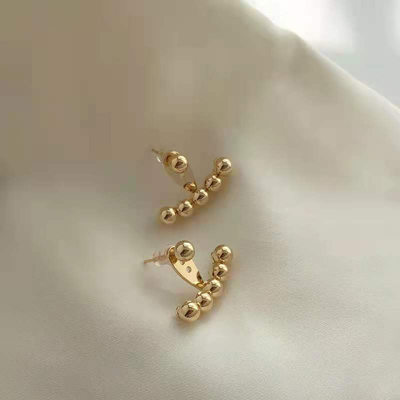 Chrome Bead Design Ear Jacket Jewelry Stud Earrings Modern Fashion Women