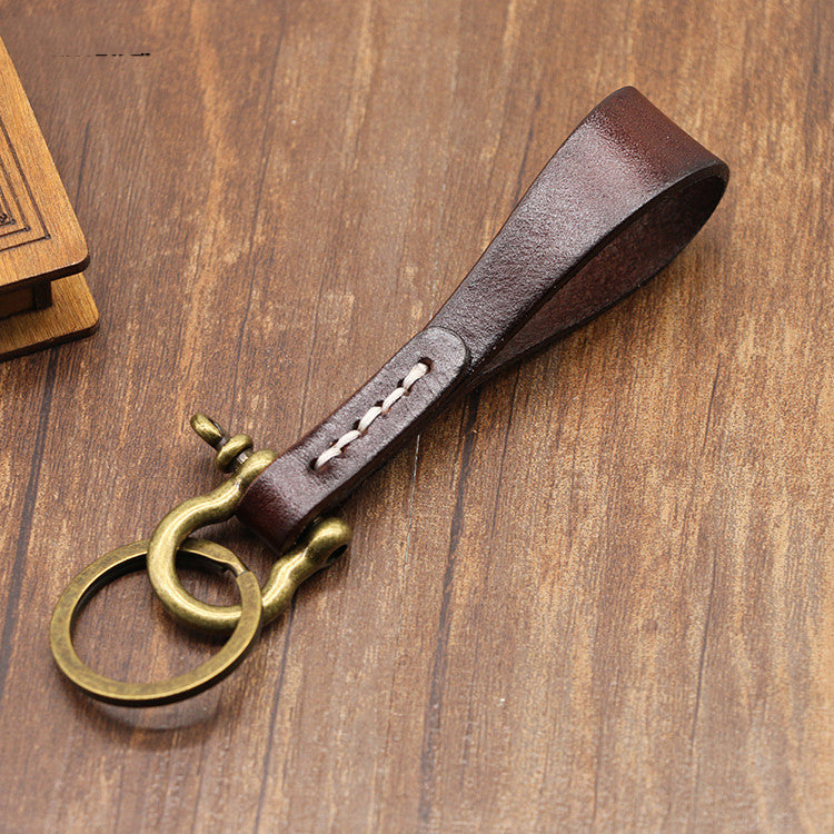 Leather Car Key Retro Copper-colored Horseshoe Buckle Waist Pendant