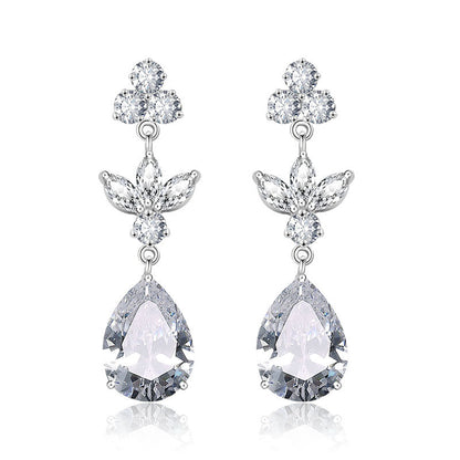 Long Temperament Water Drop Zircon Female Earrings