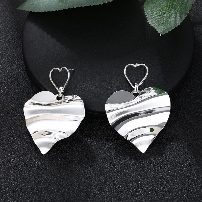 Wrinkled Heart Jewelry Fashion Dangle Earrings for Girls Party Birthday Gift