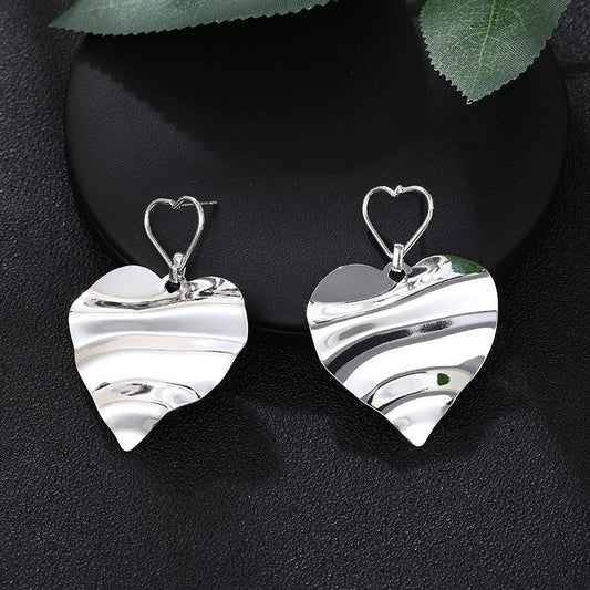 Wrinkled Heart Jewelry Fashion Dangle Earrings for Girls Party Birthday Gift