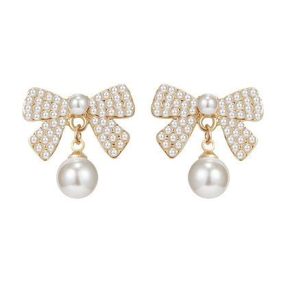 Cute Pearl Bow Stud Earrings Accessories Gift Women Girl Fashionable Jewelry