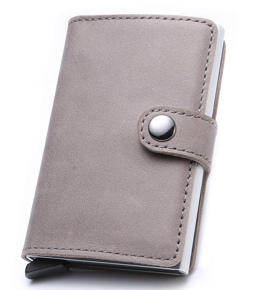 RFID Anti-theft Aluminum Alloy Card Box Retro Style Horse Leather Wallet Card Holder