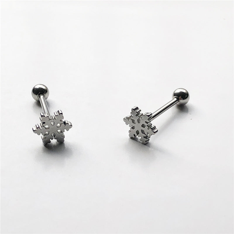 Steel Snowflake Stud Earrings for Women Girls Fashion Earrings Piercing Jewelry