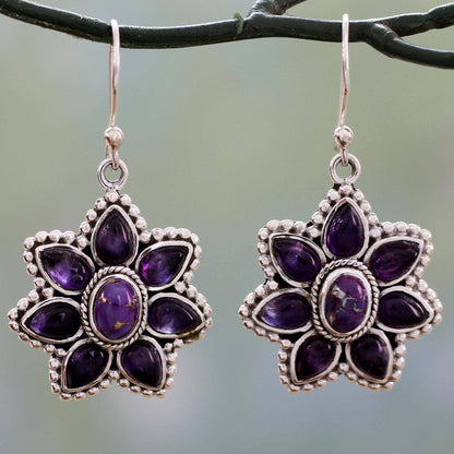 Purple Flower Drop Earrings Cute Dangle Earrings Women Jewelry Gift for Her