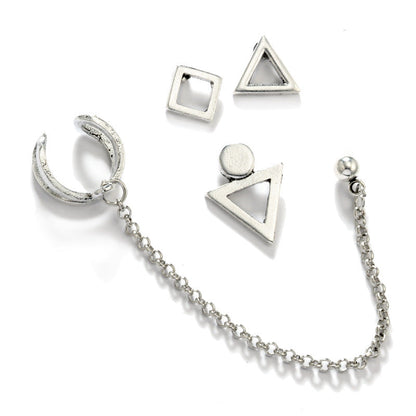 4pc Set Triangle Ear Cuff Stud Earrings Women Girls Gifts Jewelry Accessories