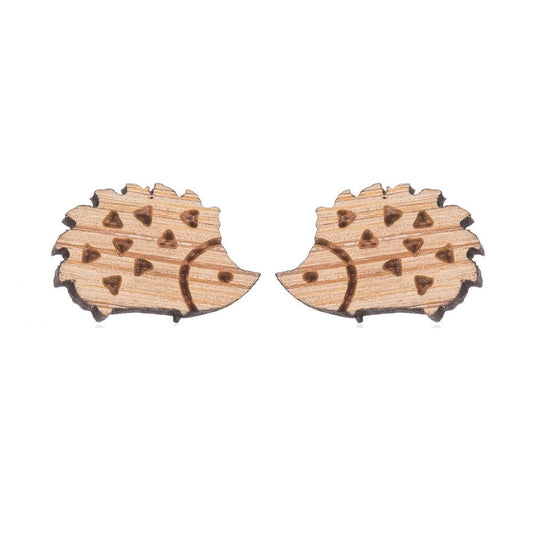 Wooden Hedgehog Stud Earrings Women Charm Stud Jewelry Birthday Holiday Gifts