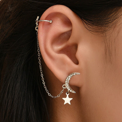 Moon Star Ear Stud Ear Cuff Earrings Cute Dangle Earrings Women Jewelry Gift for Her