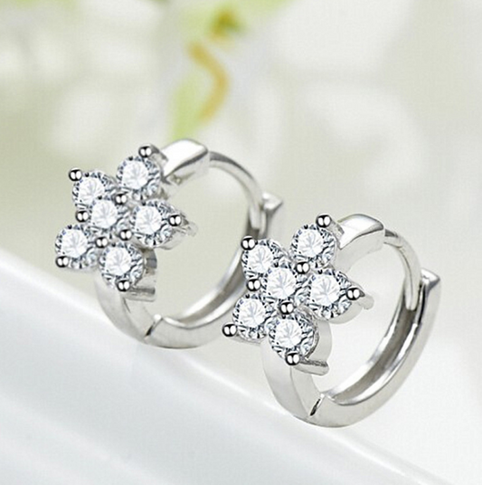 Rhinestone Flower Hoop Earrings Fashion Jewelry for Girls Women Gift Accessories