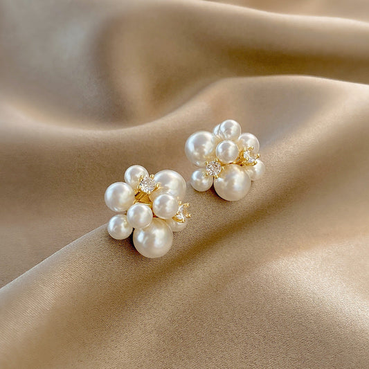 Imitation Pearls Flower Bunch Stud Earrings for Girls Women Stud Jewelry Gift