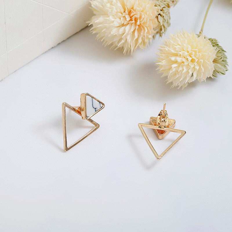 Marbled Design Triangle Ear Drop Earrings Dangle Women Fashion Jewelry Gift for