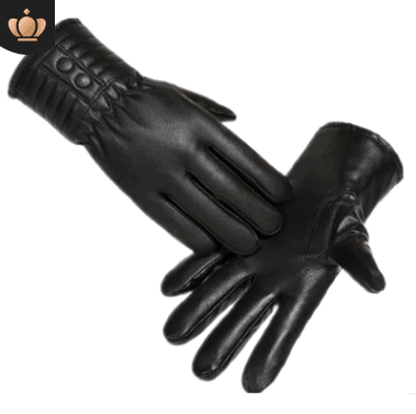 Winter plus velvet warm leather PU outdoor riding sports full touch screen three strips of leather gloves