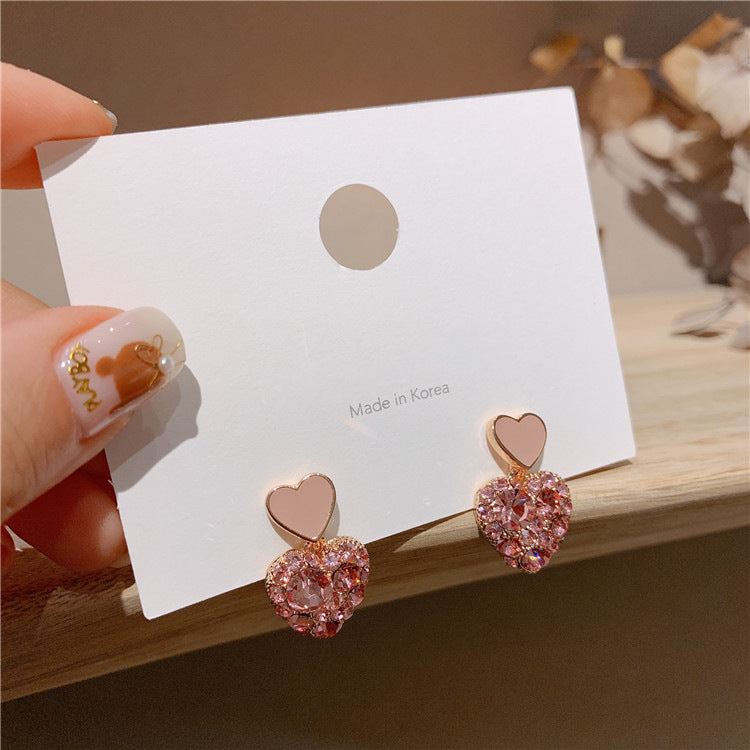 Cute Pink Heart Ear Studs Earrings Women Fashion Jewelry Gift for Her