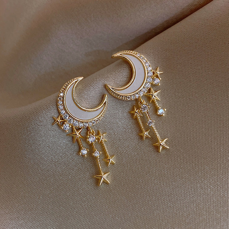Moon Star Tassels Drop Dangle Earrings Women Jewelry Gift for Her Accessories