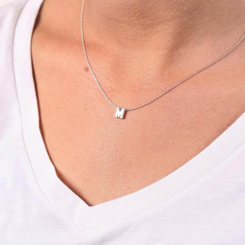 Fashion Tiny Initial Necklace Gold Silver Color Cut Letters Single Name Choker Necklace For Women Pendant