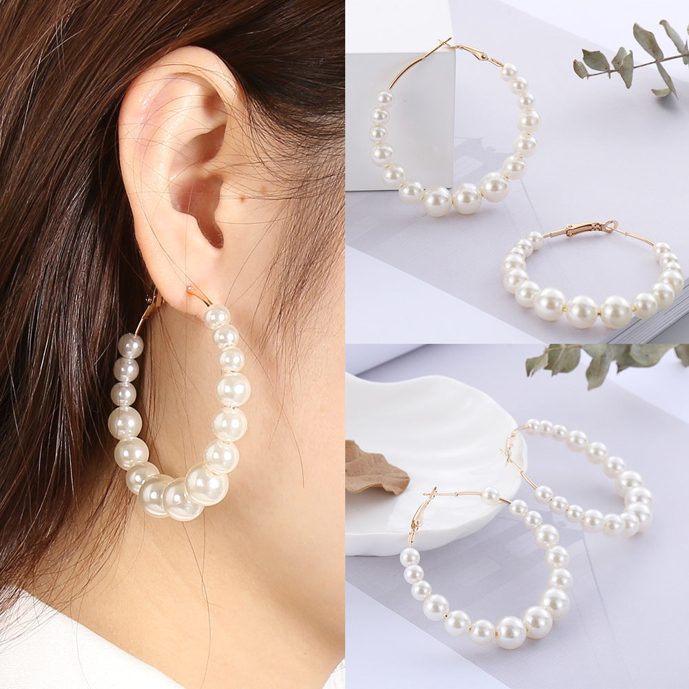 Faux Pearl Beads Hoop Earrings Cute Summer Earring Jewelry Gift for Her