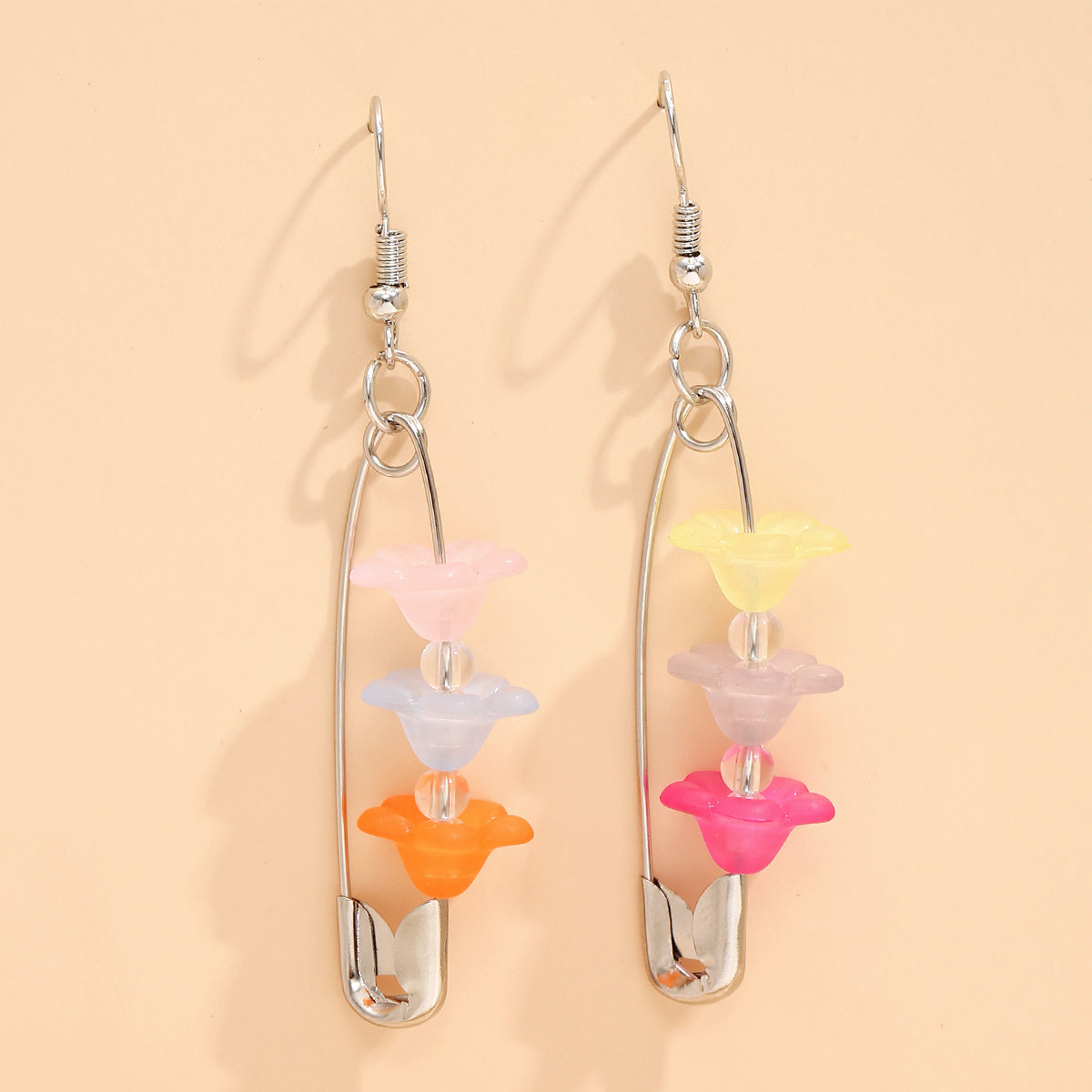 Cloth Pin Flower Detail Dangle Fashion Earrings for Women Stylish Party Jewelry Gift