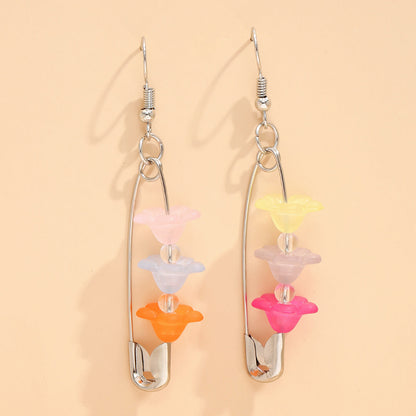 Cloth Pin Flower Detail Dangle Fashion Earrings for Women Stylish Party Jewelry Gift