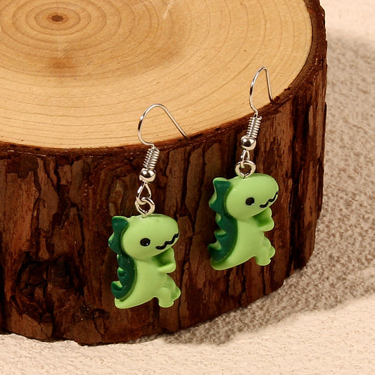 Green Cartoon Dinosaur Dangle Earrings Cute Summer Earring Jewelry Gift for Her