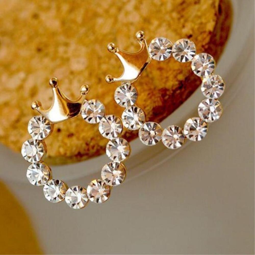 Princess Crown Stud Earrings Women Girl Shining Crystal Round Circle Earrings Party Wedding Accessory