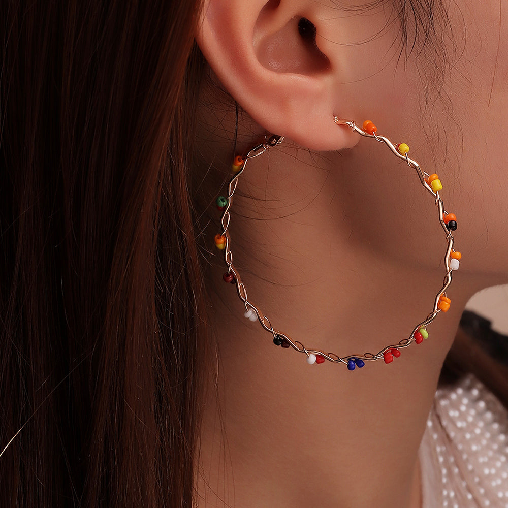Multicolor Beads Large Hoop Earrings Women Jewelry Gift for Her Accessories