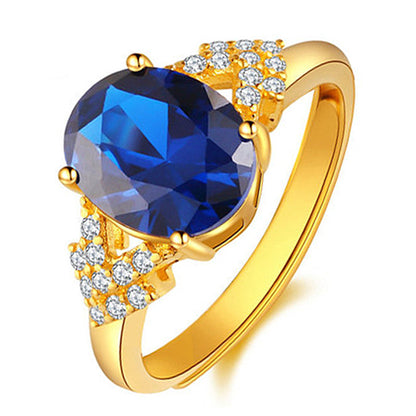 Gold-plated Sapphire Ring With Adjustable Opening And Tanzanite Diamonds