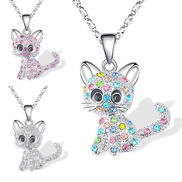 Love Color Cat Diamond Pendant Necklace