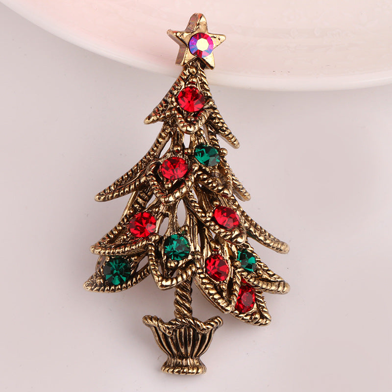 Diamond retro Christmas tree brooch