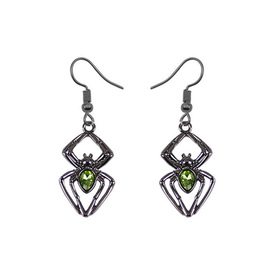 Green Detail Spider Design Ear Drop Earrings Dangle Women Fashion Jewelry Gift for Her