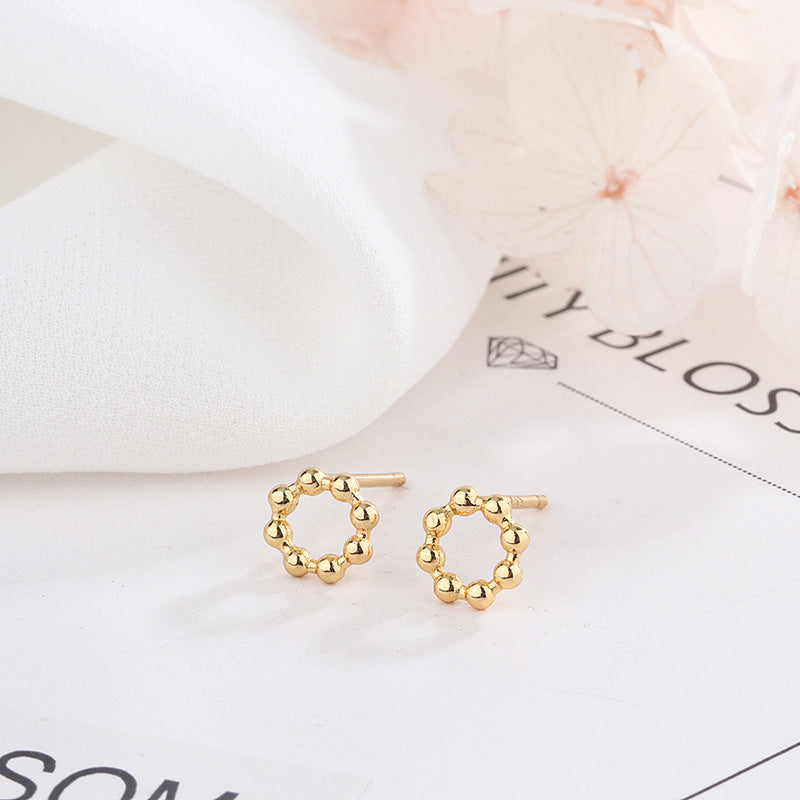 Metallic Bead Style Round Stud Earrings Women Fashionable Luxurious Earrings