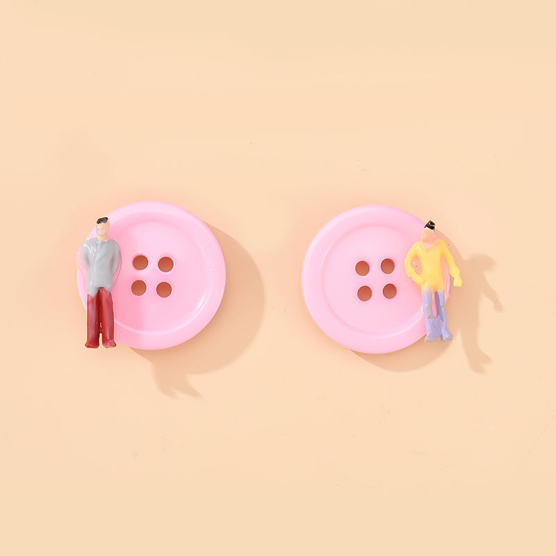 Pink Button Stud Earrings Women Fashionable Luxurious Earrings Jewelry