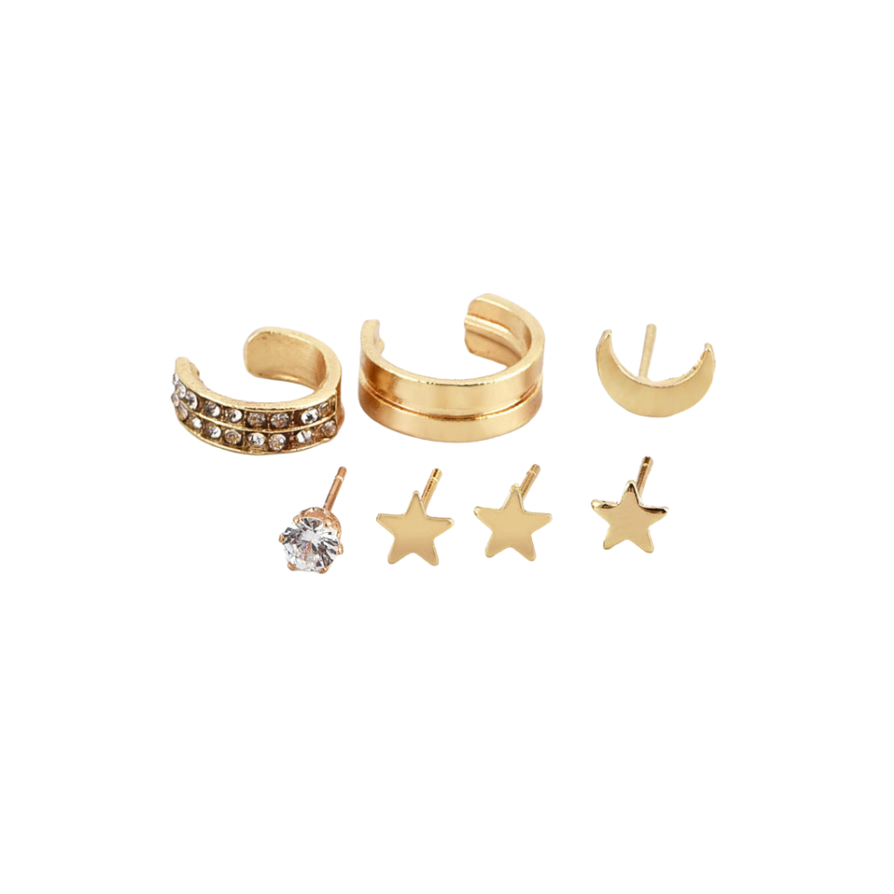 7pcs Set Star Stud Earrings Ear Cuff Women Jewelry Mom Gift Everyday Wear