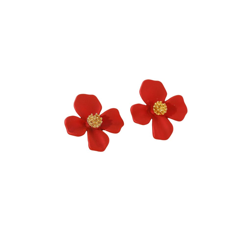 Burgundy Flower Shaped Stud Earrings for Women Girls Ear Studs Jewelry Gift