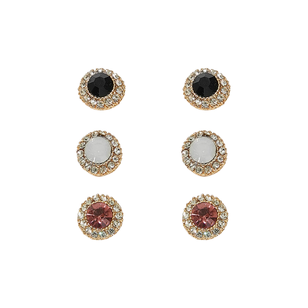 Contrast Trim Rhinestone Stud Earrings 3pairs for Women Girls Ear Studs Jewelry