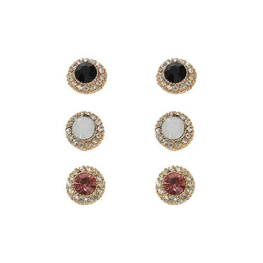 Contrast Trim Rhinestone Stud Earrings 3pairs for Women Girls Ear Studs Jewelry