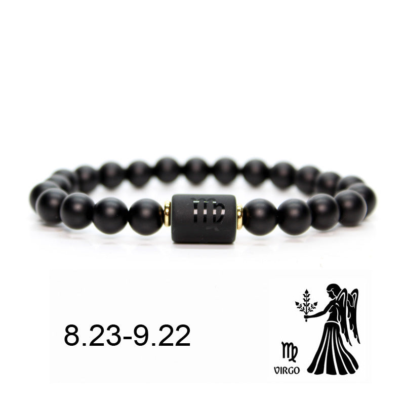 Natural Stone Bead Bracelet Male Frosted Black Agate