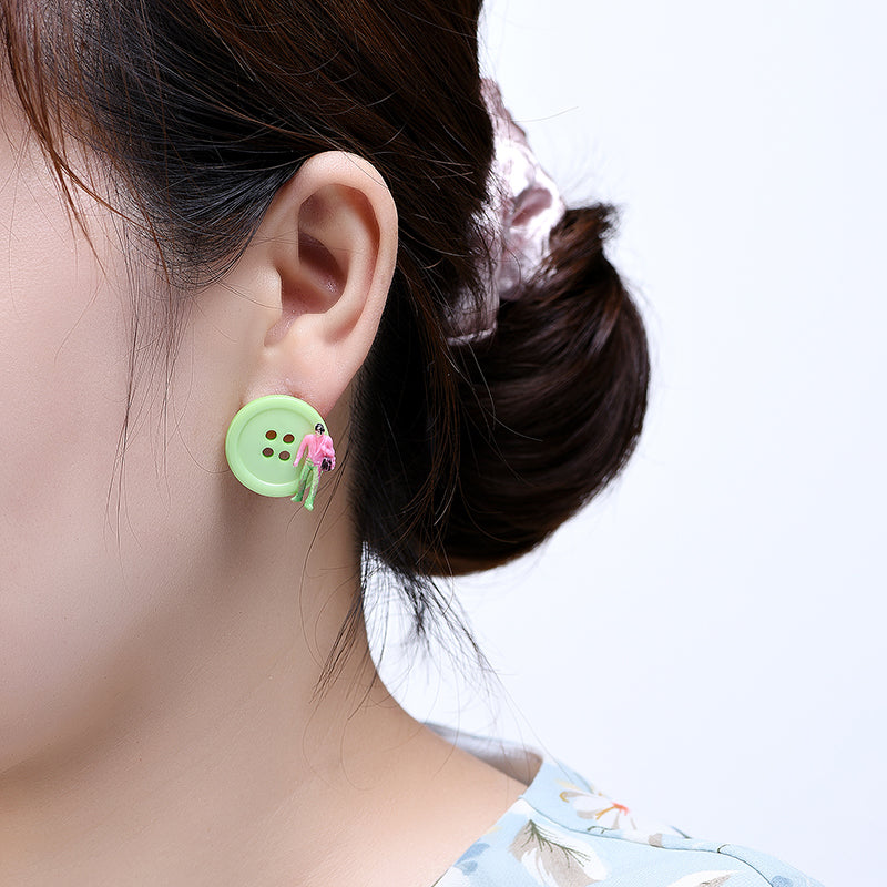 Green Button Stud Earrings Female Girl Fashion Earrings Birthday Holiday Gifts