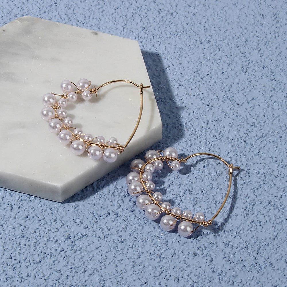 Heart Faux Pearl Drop Earring Women Jewelry Mom Gift Everyday Wear Earrings