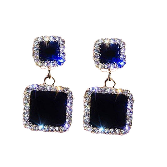 Rhinestone Black Color Square Jewelry Fashion Dangle Earrings for Girls Party Birthday Gift