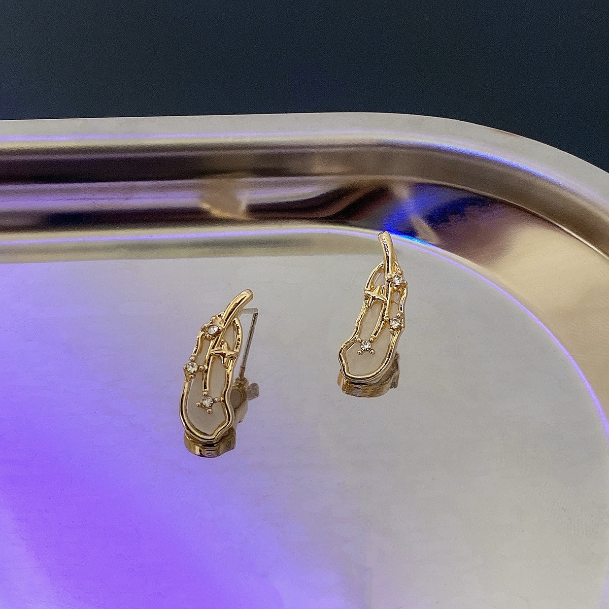 Feather Design Stud Earrings Women Fashionable Luxurious Earrings Jewelry