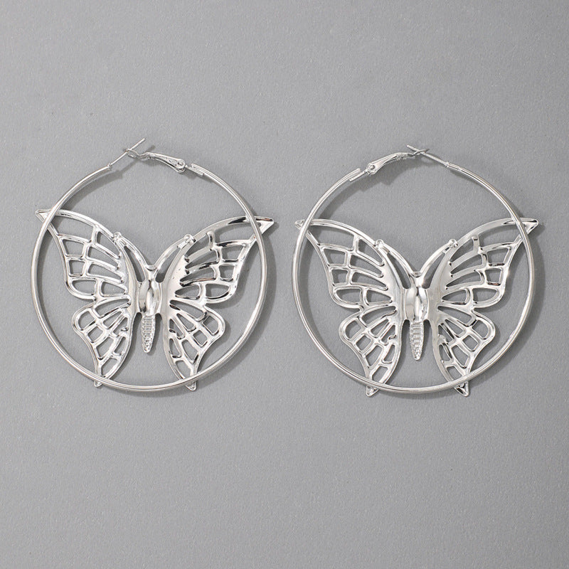 Hollow Butterfly in Ring Jewelry Fashion Dangle Earrings for Girls Party Birthday Gift