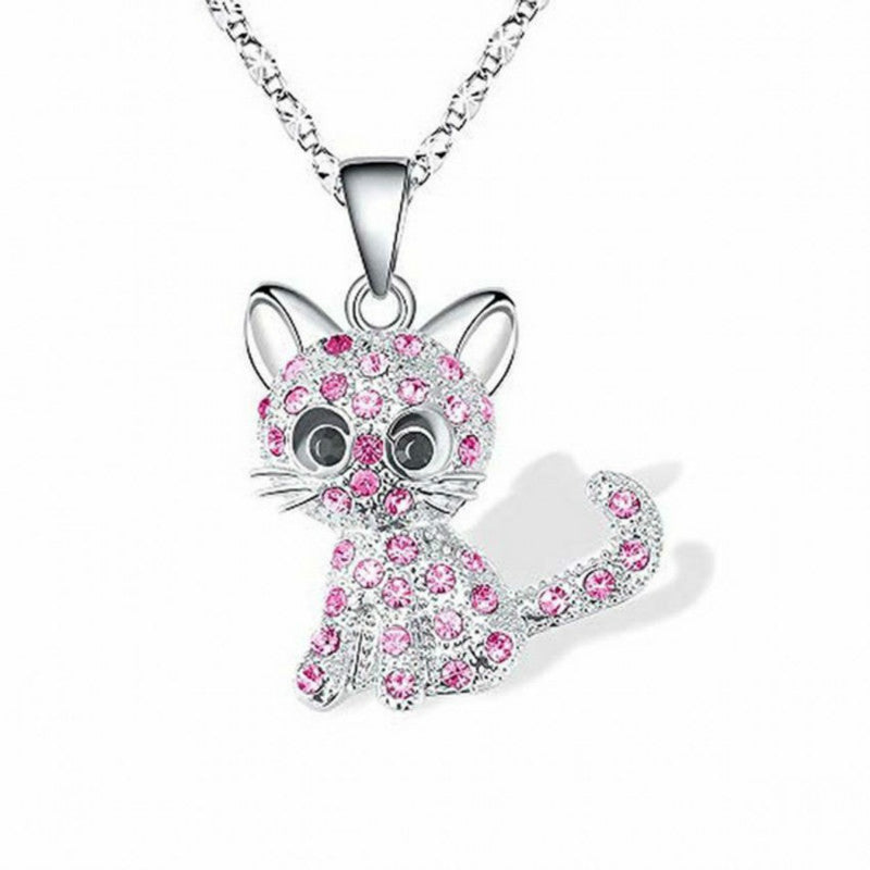 Love Color Cat Diamond Pendant Necklace