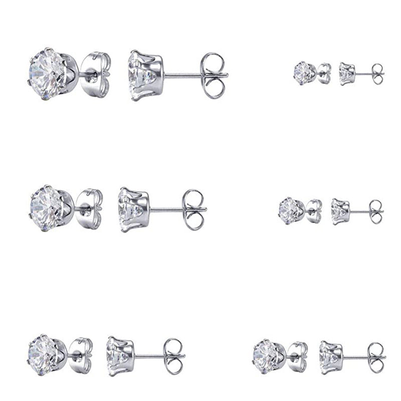 Crown Six Prongs Inlaid Zircon Earrings