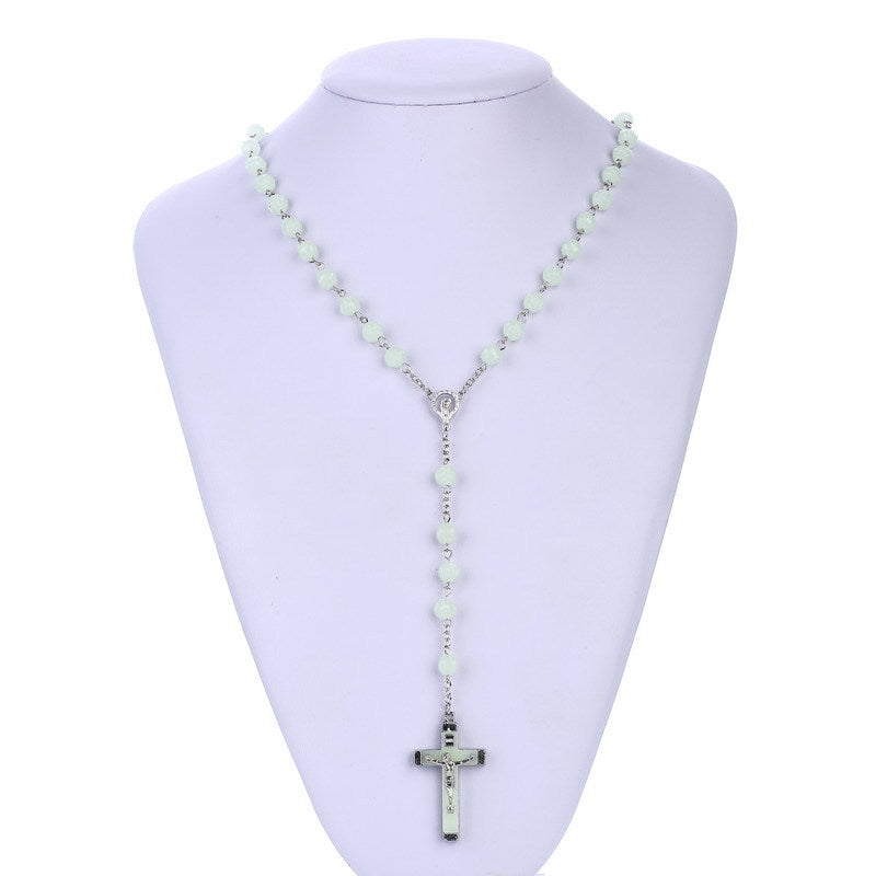 Acrylic Glow-in-the-dark Rosary Cross Necklace Christian