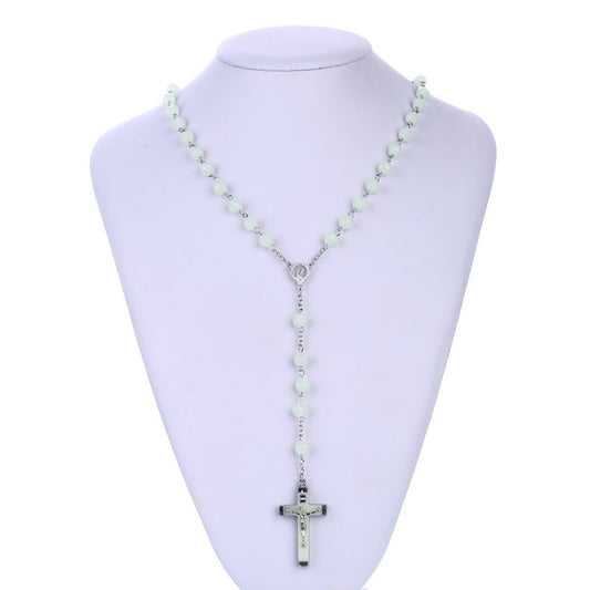 Acrylic Glow-in-the-dark Rosary Cross Necklace Christian