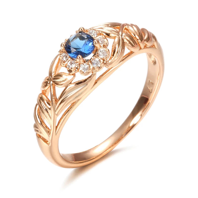 Copper Plated Real Gold And Blue Zircon Ring