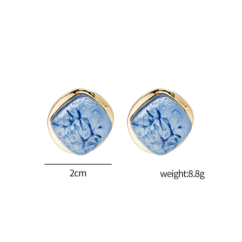 Blue Pattern Stud Earrings Women Jewelry Mom Gift Everyday Wear Earrings