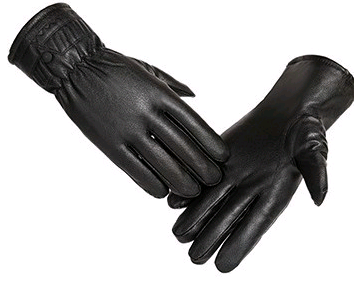 Winter plus velvet warm leather PU outdoor riding sports full touch screen three strips of leather gloves