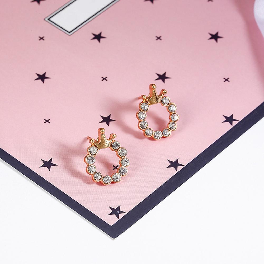 Princess Crown Stud Earrings Women Girl Shining Crystal Round Circle Earrings Party Wedding Accessory